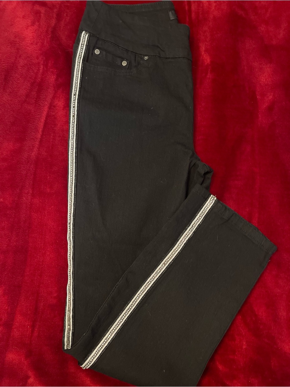 Black Side-Stripe Pants with Silver Trim